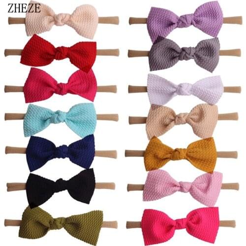 20pcs/lot 2020 New Arrival 3.5" Tied Solid Waffle Hair Bow For Girl Elastic Nylon Headband Spring Photo Pro DIY Hair Accessories