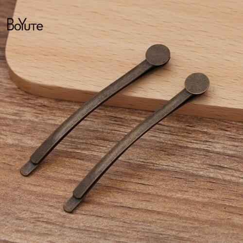 BoYuTe (100 Pieces/Lot) 4*60MM Antique Bronze Clips Welding 8MM Flat Base Diy Hair Accessories Handmade Materials Wholesale