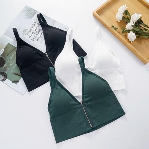 Sexy Deep V Zipper Push Up Bras For Women Bralette Top Comfort Wireless Active Bra Seamless Backless Outwear Fitness Underwear