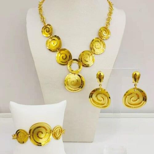 Flower Copper Trendy New Arrivals Jewelry Sets Long Drop Earrings Pendant Lace Bracelet For Party Women Gift Italian Gold