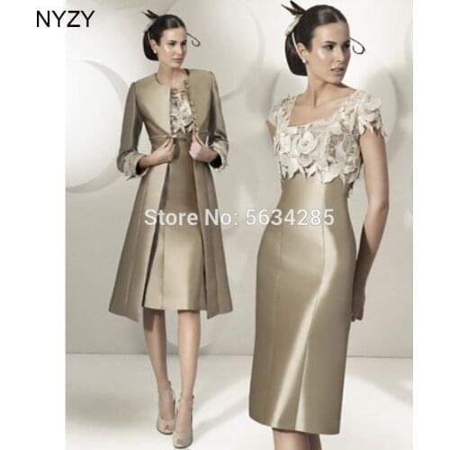 Sheath Two Piece Champagne Mother of the Bride Groom Jacket Dresses 2020 NYZY M11 Wedding Guest Wear Formal Dress Party Cocktail