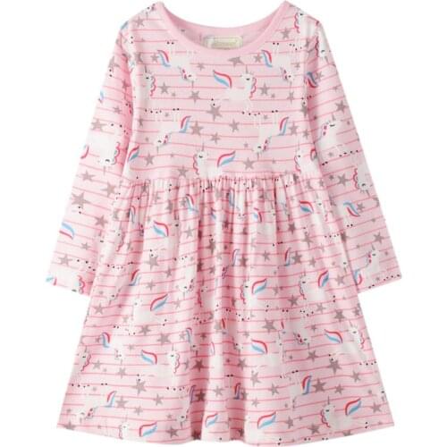 Winter Autumn Girl Long-sleeved Dress Cotton Star Stripe Unicorn Western Style Party Tutu Girl Dress