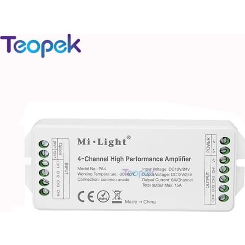 MiLight PA4 4-Channel LED Amplifier Controller DC12V-24V 15A Hight Performance Amplifier Strong Compatibility for RGBW LED Strip