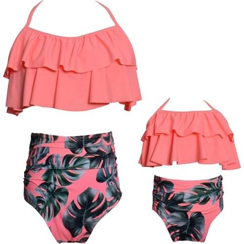 2021 Summer Parent-Child Swimsuit Printing Beach Bikini Party Costumes for 2 -12 Years Kids Sweet Girls & Sexy Moms Swimwear