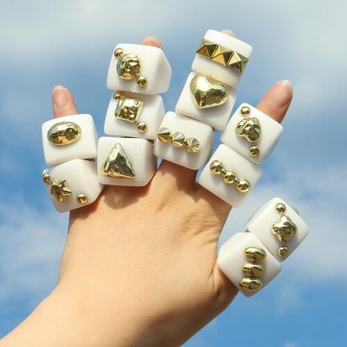 Vedawas Fashion Heart Star Acrylic Resin Transparent Rings for Women Boho Luxury Ball Geometric Charm Rings Finger Jewelry INS