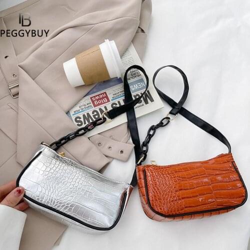 Women Fashion Soft PU Leather Alligator Pattern Shoulder Bags Zipper Classic Ladies Luxury Designer Solid Color Underarm Bag