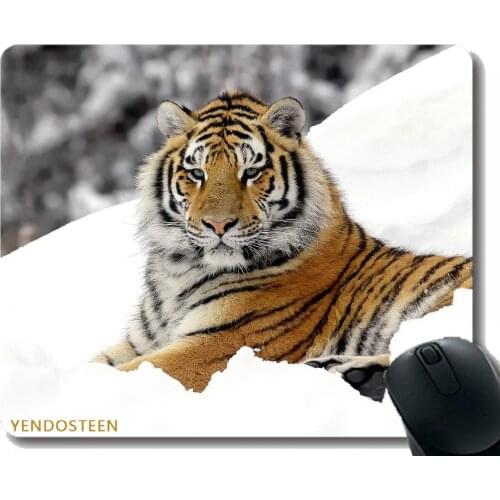 Non-Slip Rubber Gaming Mouse Pad,Tiger Predator Snow Down Big Cat 56518 Mouse Pads With Stitched Edges