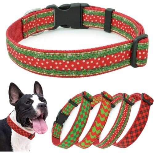 Dog Collar Christmas Red and green grid Personalized Pet Collar Adjustable Collar for Medium Large Dogs Pitbull Collar Large