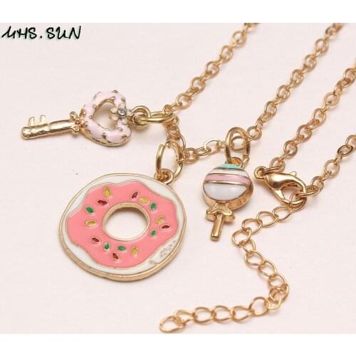 MHS.SUN 2021 Fashion Kids Girls Charm Donuts/Key Pendant Necklace DIY Fashion Chain Necklace For Children Party Gift 1PC