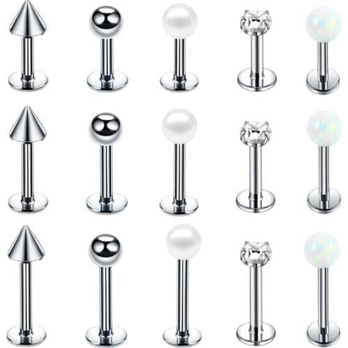 1Piece Surgical Steel Labret Stud Opal Lip Piercing CZ Gem Ear CartilageTragus Helix Ring Basic Fashion Charming Jewelry