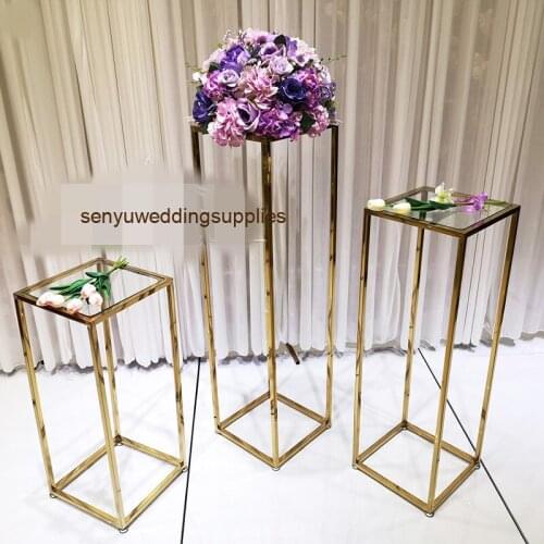 Custom clear Acrylic Flower Display Stand top Acrylic Perspex Plinth gold Display Wedding Plinths senyu1199