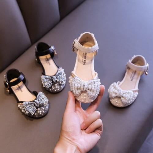 Girls Sandals 2021 New Children Soft-soled Summer Crystal Shoes Baby Princess Shoes Sweet Bow-knot Sequined Fashion for Wedding