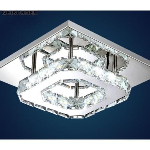 Modern LED Ceiling Light Clear / Amber Crystal Hallway Lamps Hall Aisle Porch Foyer Lighting Fixture Stainless Steel Square Base