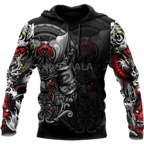 Samurai Helmet Tattoo 3D All Over Print Size XS-7XL Hoodie Man Women Harajuku Outwear Zipper Pullover Sweatshirt Casual Unisex