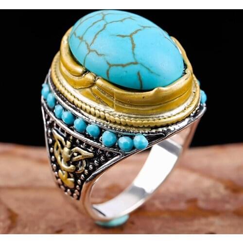 Vintage Bohemian Natural Stone Rings for Women Men Blue Turquoises Finger Ring 2020 New Design Party Luxury Popular Jewelry Gift