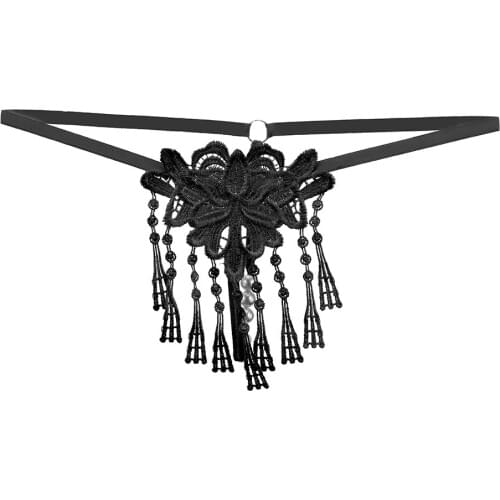 VATINE Women Hot Sexy Lingerie Exotic Apparel Vagina Stimulator Crotchless Tassel Pearl G-string Briefs Open Crotch Panties