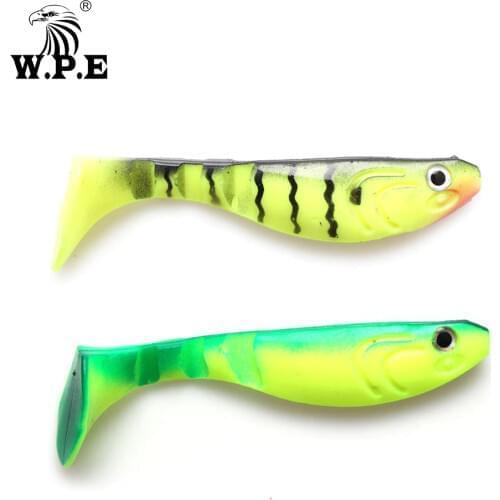 W.P.E Brand New Soft Fishing Lure 4PCS/PACK 12cm 3D-eyes T-Tail Worm Wobbler Simulation Jig Head silicone bait Artificial rubber