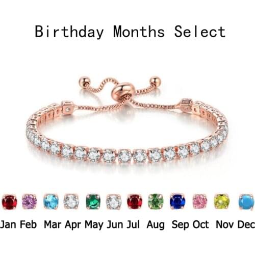 YGJS New Fashion Birthday Months Tennis Bracelet Women Colorful Crystal Zircon Birthstone Bracelets Adjustable Jewelry Gifts