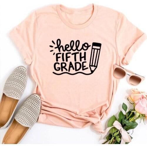 Hello Fifth Grade Shirt Back To School Tshirt 2021 Teacher Gift Aesthetic Graphic Tees Gift for Teachers Tops Plus Size