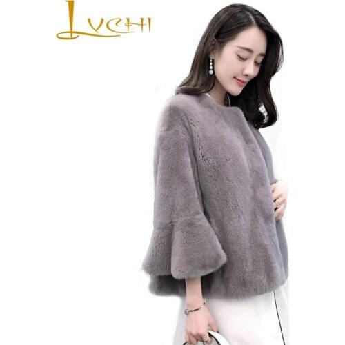 LVCHI Winter2017 O-Neck Real Mink Fur Coat Womens New Fashion Nine Quarter Jacket Coat Slim Short Causal Silm Lady Mink Coats