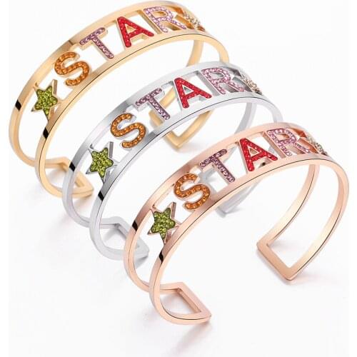 Women Stainless Steel Bangles Letter Star Letter Gold Rose Steel Colorful Crystal Bracelets & Bangles Fashion Jewelry Gift 2019