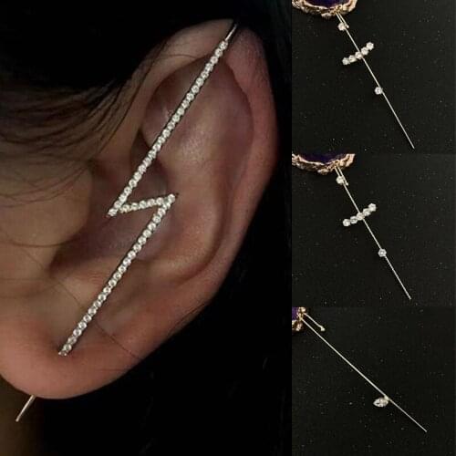Wrap Crawler Hook Earring Women Crystal Lightning Stud Earrings Korean Geometric Cross Chain Hook Earrings Female Jewelry Gifts