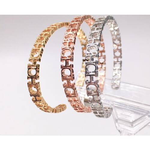 AAA Quality New Fashion Opening Narrow Style 3 Gold Color Plated Letter Bangle Bracelet For Women Brand Jewelry Gift
