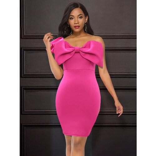 Sexy Mini Party Dress Summer Rose Red Lovely Big Bow Ruffles Birthday Outfits Bodycon Dresses Women Plus Size Vestido Feminino