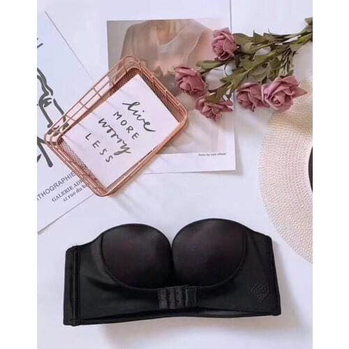 Women Casual Sexy Lingerie Bra, Strapless Push Up V-Neck Solid Color Underwear Off-the-shoulder Bra, Black/ Grey/ Nude