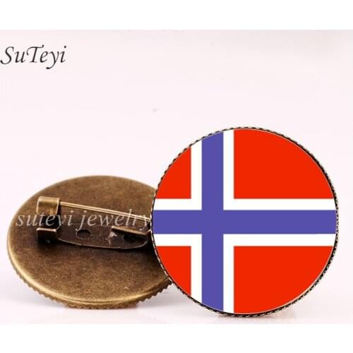 SUTEYI Yugoslavia/Norway Flag Badge Brooch Portugal/Sweden/Switzerland Badges 25MM Glass Picture Pins Brooches Accessory Gift