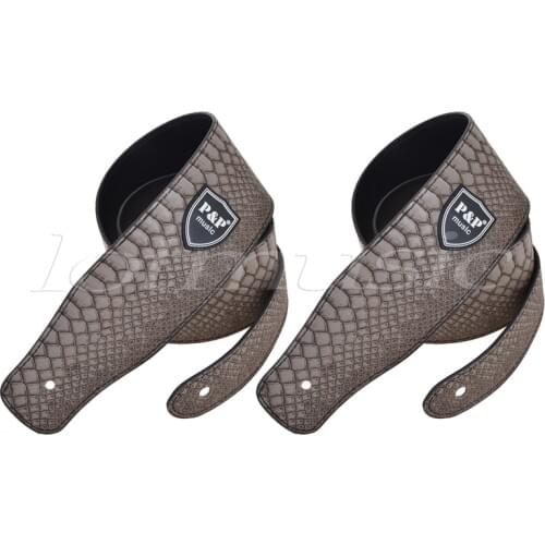 2 pack Kmise Gray Guitar Bass Strap PU Leather Embossed Electric Acoustic Snake Skin Style