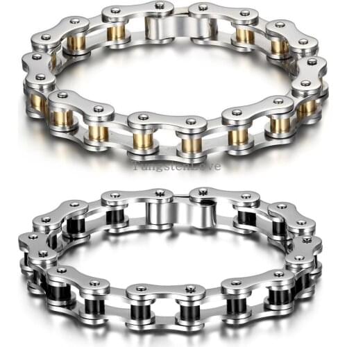 22cm*10mm Punk Stainless Steel Bracelet Men Biker Bicycle Motorcycle Chain Mens Bracelets Mens Bracelets & Bangles Gold & Black