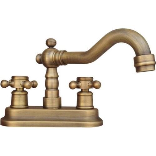 Antique Brass 4" Centerset Kitchen Bathroom Two Holes Basin Faucet Sink Tap Dual Cross Handles Swivel Spout anf325