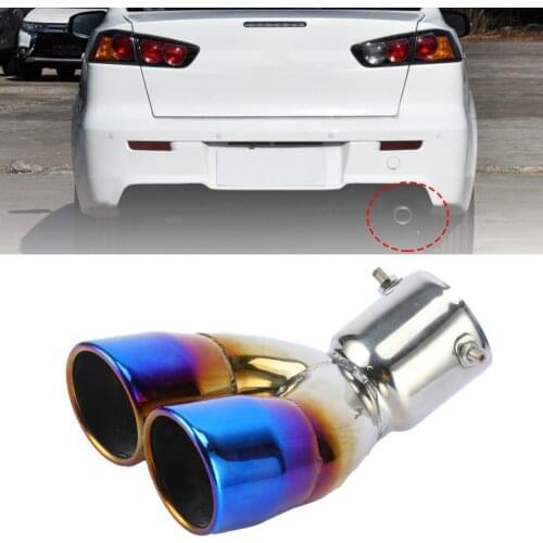 Car Exhaust Tip Universal Double Outlet Rolled Edge Muffler Stainless Steel Bent 70MM Bent Exhaust Pipe Tip End for Autos