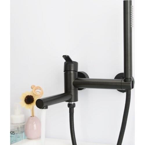 Black Bathtub Shower Facucet In Wall Tap Hot & Cold Water For Bathroom & hand Handshower 2-ways Spouts Foldable and rotate Taps