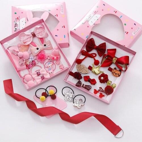 18pcs Children Cartoon Hair Clip Girl Gift Headwear Boxed Hairpin Hair Rope Accessories Hair Ring Circle Kid Lovely