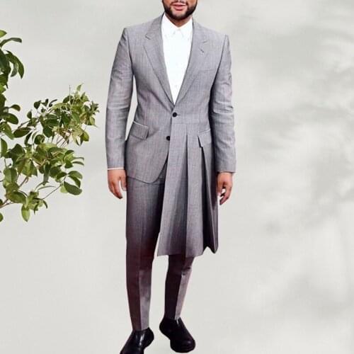Custom Made Groomsmen Light Grey Groom Tuxedos Notch Lapel Men Suits 2 Pieces Wedding Bridegroom ( Jacket+Pants+Tie ) D168