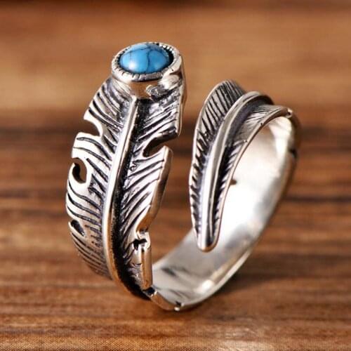 Real S925 Sterling Silver Retro Inlaid With Artificial Turquoise Leaves Lovers Ring Exquisite Commemorative Party Jewelry