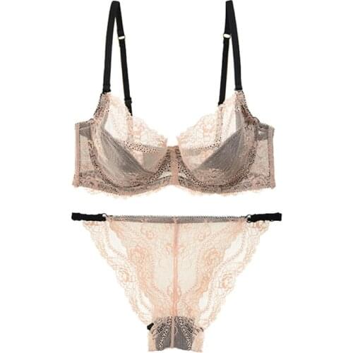 Yhotmeng lace transparent bra push up bra set sexy lingerie green white vs pink underwear female lingeries super sexie