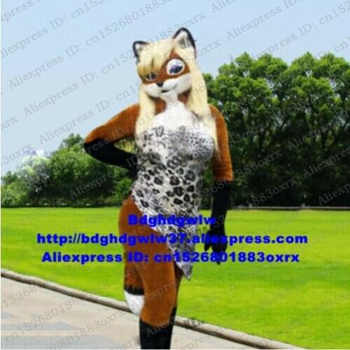 Brown Plush Furry Husky Dog Fox Fursuit Mascot Costume Adult Cartoon Character Outfit Cartoon Figure Performing Arts zx2884
