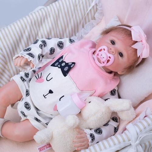 45cm Bebe Reborn Dolls Kukla Lol Lifelike Baby Girl Doll Silicone Vinyl Kids Educational Toy Birthday Gift with Rabbit Toy