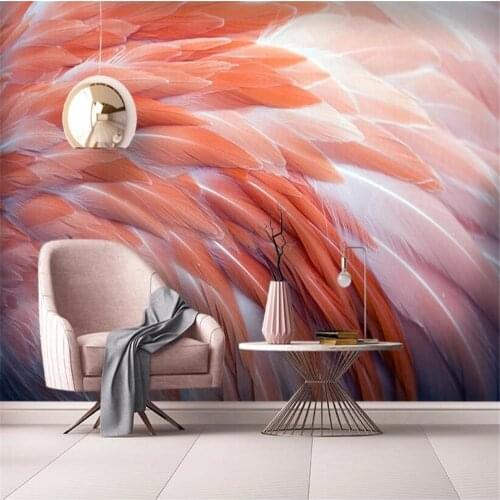 Milofi custom large wallpaper mural HD Nordic minimalist flamingo feather living room bedroom background wall