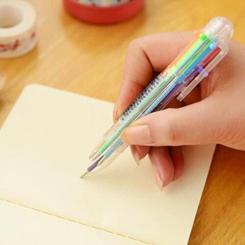 Multi-color 6 In 1 Color Ballpoint Pen Plastic Kids School Office Ballpoint Pen