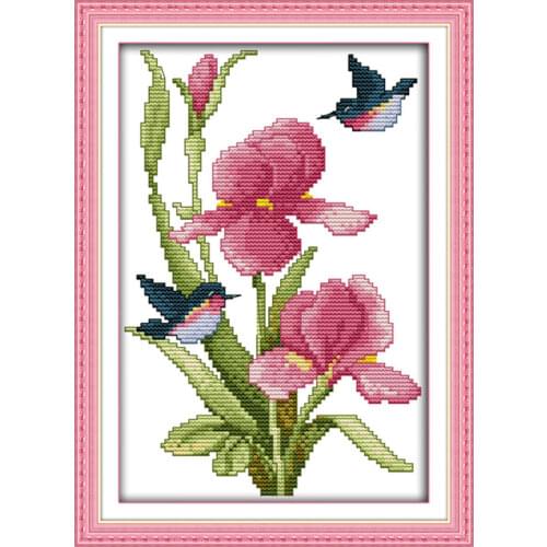 Flowers and hummingbirds cross stitch kit aida 14ct 11ct count printed canvas stitches embroidery DIY handmade needlework