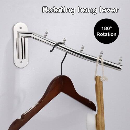Rotating Hook Wall-mounted Stainless Steel Clothes Drying Rack Bathroom Hanging Storage Shelf