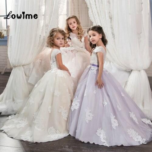 2018 New Flower Girl Dresses For Weddings Applique Pageant Gowns For Girls Cheap First Communion Dresses Vestido Daminha Purple