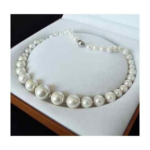 GENUINE 8-16MM WHITE SOUTH SEA SHELL PEARL NECKLACE JEWELRY 18'' AAA style Fine Noble real Natural free shipping