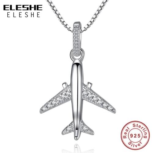 ELESHE Original 925 Sterling Sliver Necklaces Crystal Aircraft Airplane Pendant Necklace for Women Wedding Jewelry Accessories
