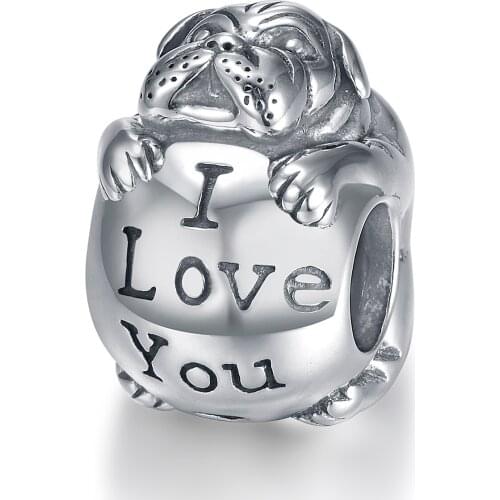 GW Silver Dog Charm Bead DIY for I LOVE YOU Pet Jewelry Fits for European Bracelets
