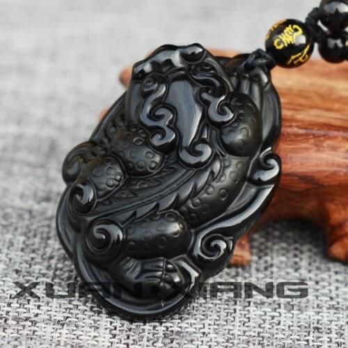 Drop Shipping Men Necklace Pendants Black Obsidian Animal Pixiu Pendant Gift For Males Fine Jewerly Free Chain